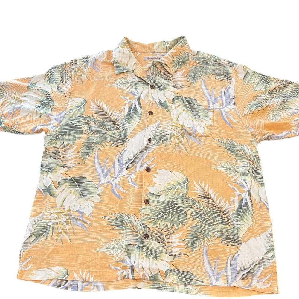 Tommy Bahama Silk Hawaiian Shirt Mens XL Orange Tropical Camp